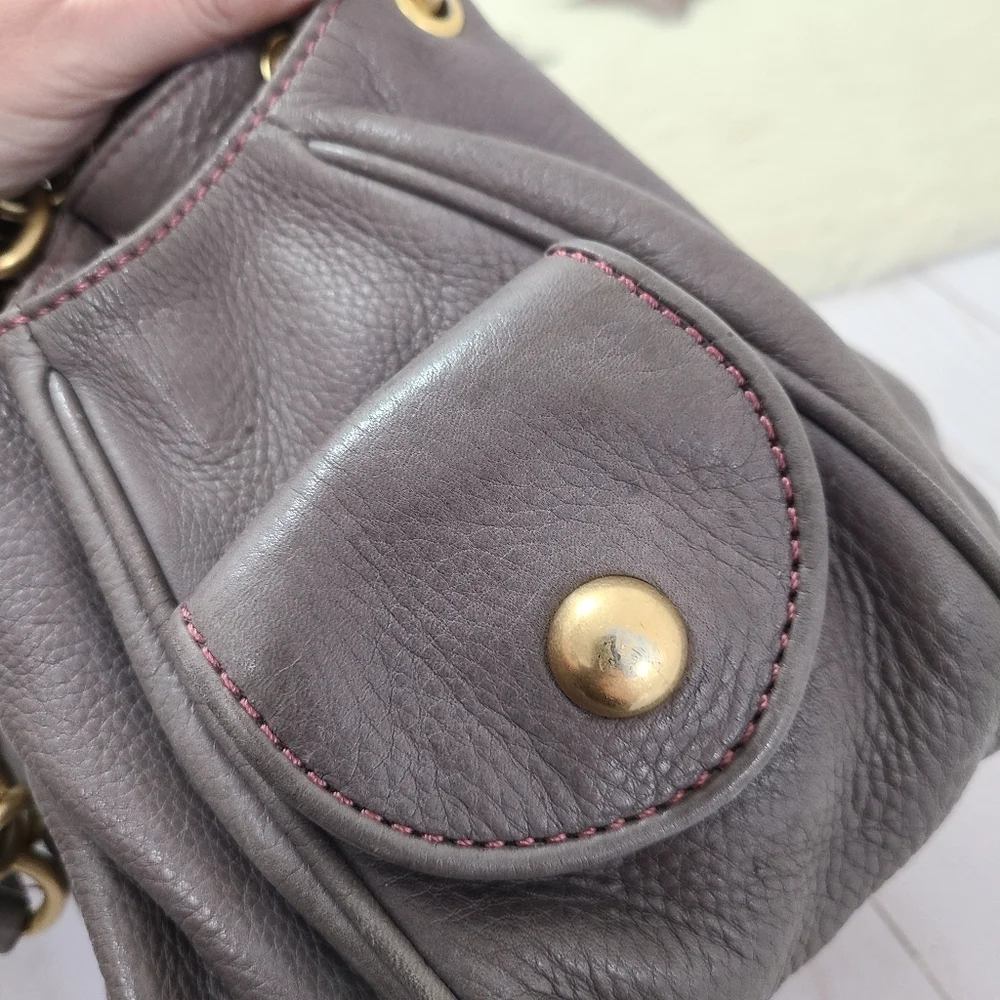 Vintage Y2K Juicy Couture slouchy leather hobo bag gray taupe pink gold